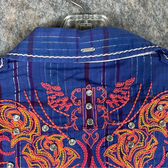 Roar Snap Up Embroidered Rhinestone Metallic Cowgirl Western Shirt -  Juniors L - Picture 11 of 16